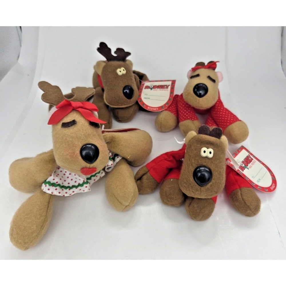 Vtg Rodney Reindeer and Friends Plush Complete Set Of 4 w/ Tags (Except Ramona)